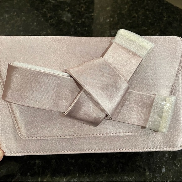 New Ted Baker MINAA Bow Detail Evening Bag, Pale Pink Satin Clutch, Formal Purse - Picture 13 of 16